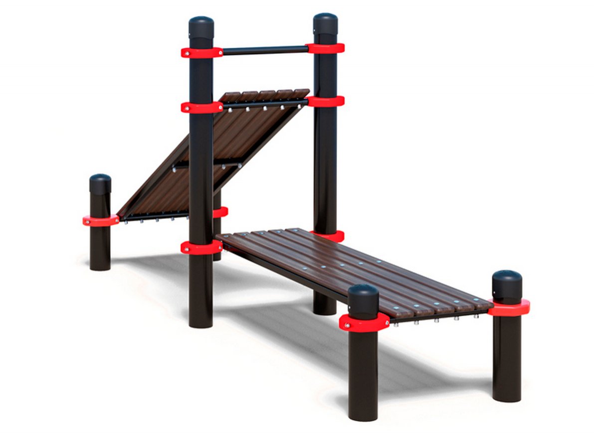 Уличная двойная скамья для пресса горизонтальная+с уклоном - вид 2